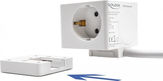 Produktbild Delock Steckdosenwürfel mit Verlängerungskabel 3-fach mit Kindersicherung und USB Ladegerät 1,5m Kab (3 x, CEE 7/3, 1.50 m)