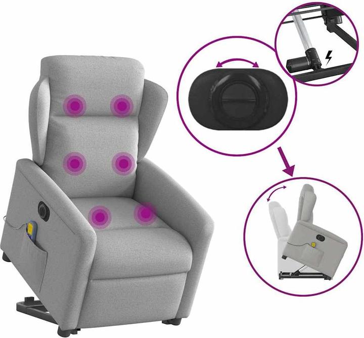 Actual product image VidaXL Massage chair with stand-up aid electric cloud grey fabric