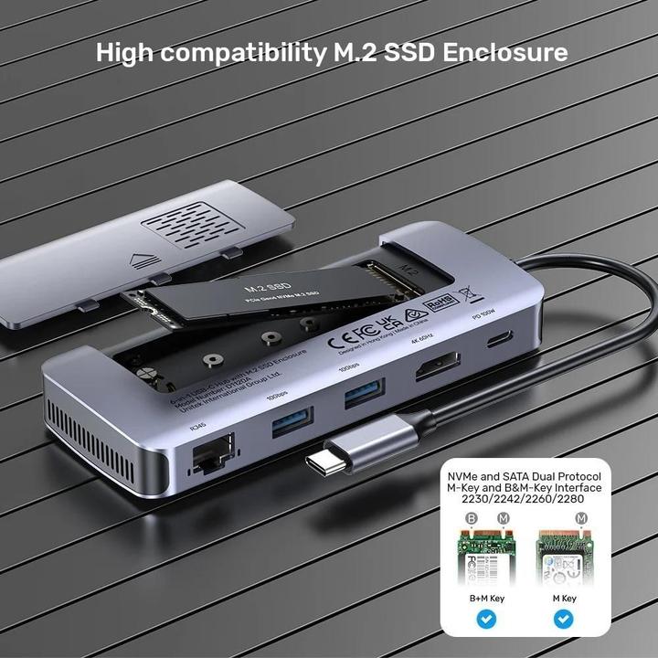 Actual product image Unitek AKTYWNY HUB USB-C 10GBPS M.2 HDMI PD 100W (USB-C, 5 Ports)