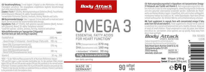 Nutritional values and ingredients Body Attack Omega 3 (90 Piece, Capsules)