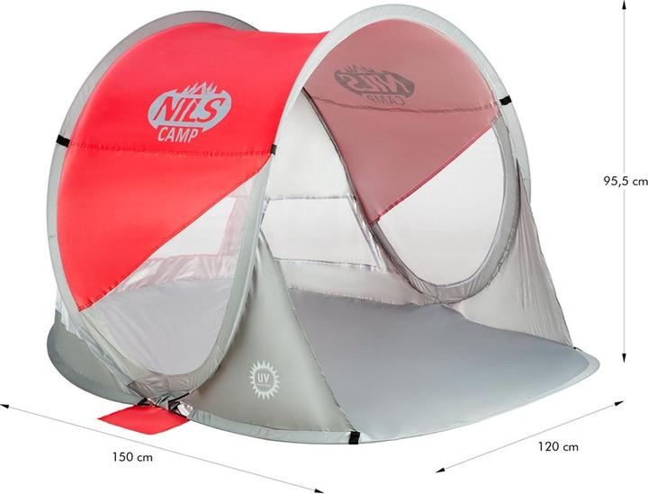 Productafbeelding Nils Opvouwbare strandtent NC3142 rood-grijs (Strandtent, 1 kg)