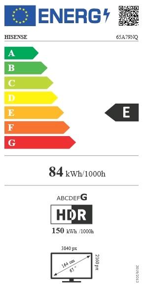Energy Label Hisense TV 65A79NQ Smart TV 65 inch 4K (65", QLED, 4K)