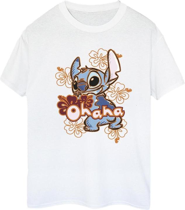 Actual product image Disney Womens/Ladies Lilo And Stitch Ohana Orange Hibiscus Cotton Boyfriend T-Shirt (S)