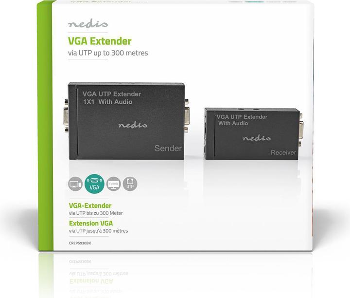 Produktbild Nedis VGA Extender VGA/Audio Entfernung bis zu: 300 m Cat5e / Cat6 1920x1200 Euro/Typ C (CEE 7/16) /
