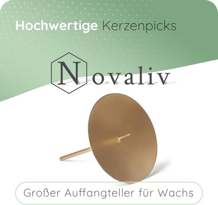 Image du produit Novaliv Lot de 12 bougeoirs avec épine 10cm GOLD Couronne de Noël Plat à bougie à piquer rond (10 x 10 x 10 cm)
