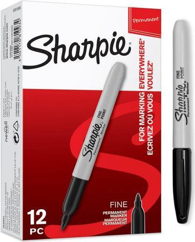 Actual product image Sharpie Permanent marker 0.9 mm bullet tip, fine, black (Black, 0.90 mm, 12 x)