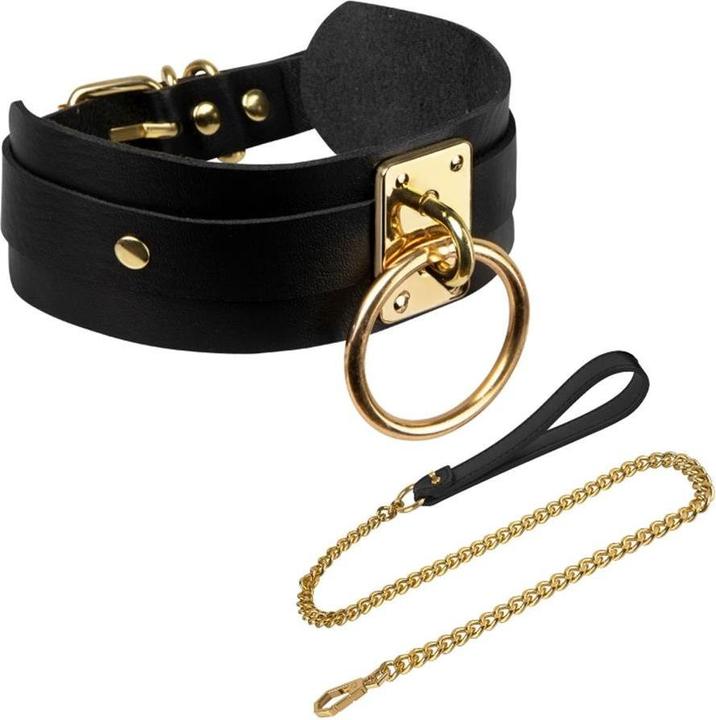 Actual product image Kinky Diva o-ring collar + leash black/gold