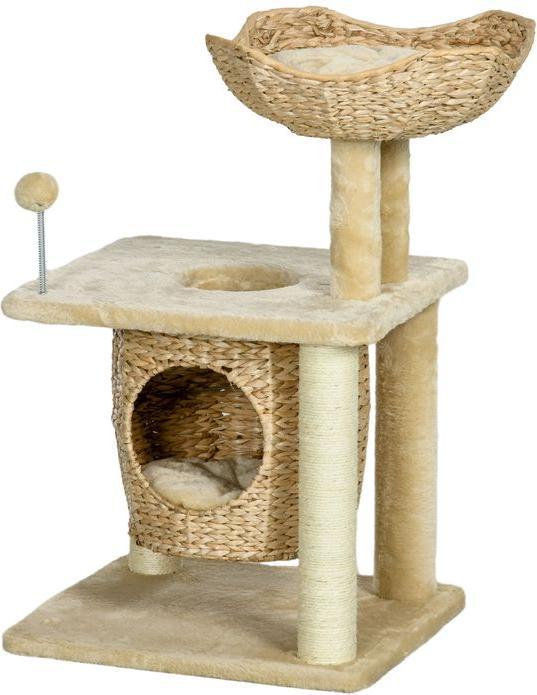 Immagine prodotto Swisshandel24 Tiragraffi piccolo, 74 cm con grotta per gatti, palla da gioco, con letto, fino a 5 kg, beige (74 cm, Beige)
