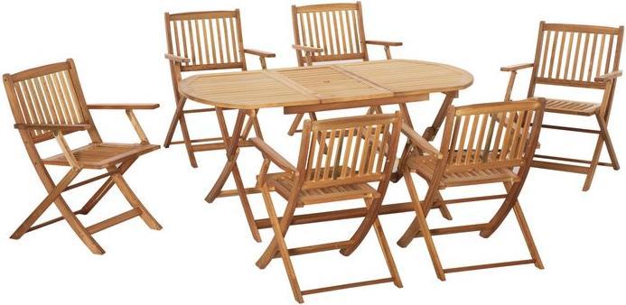 Produktbild Swisshandel24 Essgruppe Gartenmöbel 6 Personen Massivholz Natur Outdoor Terrasse (160 cm)