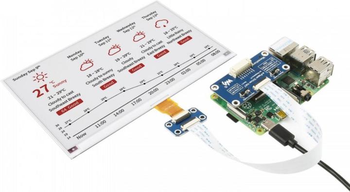 Immagine prodotto WaveShare Display E-Ink a 3 colori 800×480 da 7,5 pollici Raspberry Pi HAT