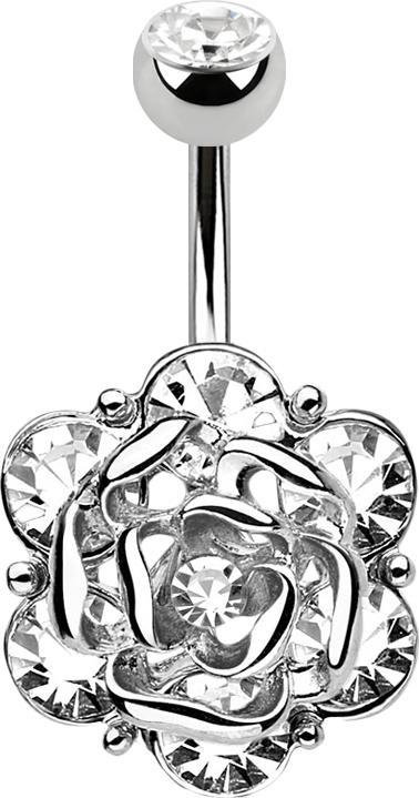 Produktbild Star Piercing Banane silber mit Kugel Kristall silber Blume mit sechs Kristallen (Chirurgenstahl 316L, Messing)