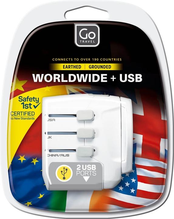 Image du produit Go Travel Worldwide Adaptor + USB Earthed