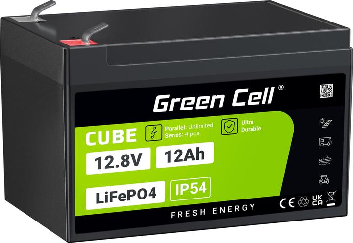 Immagine prodotto GreenCell Green Cell CUBE LiFePO4 Spezial-Akku LiFePo-Block Flachstecker Li-Ion 12.8 V 12 (12.80 V, 12 Ah)