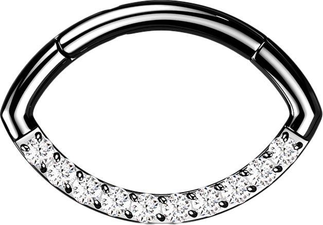 Star Piercing Micro Segmentring klappbar schwarz Oval front Kristalle silber (ohne Messing, Titan G23)