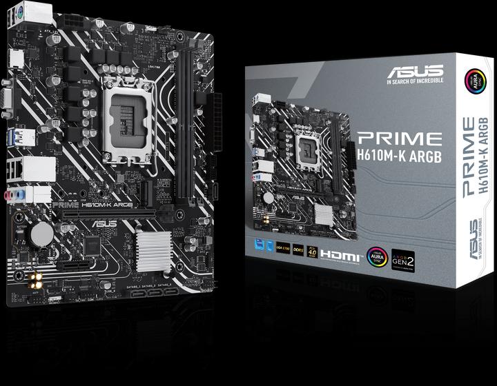 Actual product image ASUS MB PRIME -K ARGB Intel,1700,DDR5,mATX (LGA 1700, Intel H610, mATX)