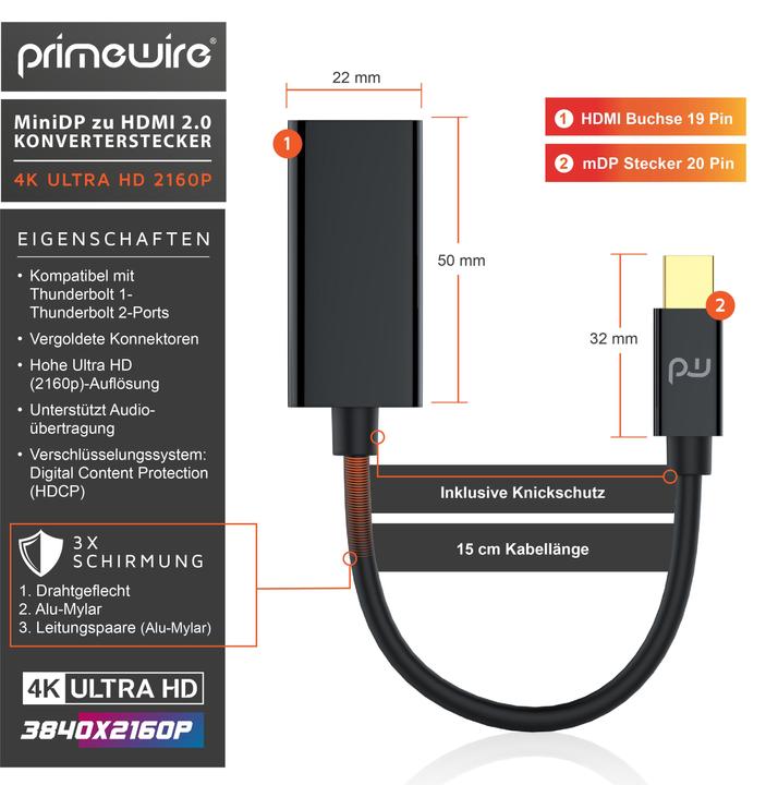 Actual product image Primewire Mini Display Port – HDMI (0.10 m, DisplayPort, HDMI)