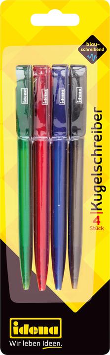 Actual product image Idena Retractable biros 4pcs,with large capacity refill,assorted (Multicoloured, 4 x)