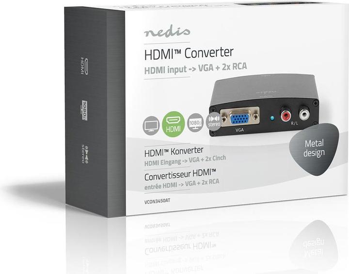 Produktbild Nedis HDMI T Converter HDMIT Eingang VGA Female / 2X Cinch Buchse 1-Weg 1280x768 1.65 Gbps Aluminium (0.07 m)
