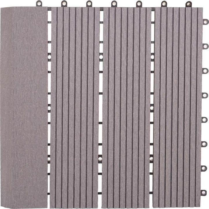 Immagine prodotto Swisshandel24 Piastrella WPC per pavimento Rodano + bordo, aspetto legno balcone/terrazzo, 11x ogni 30x30cm = 1mq (11 x, 30 x 30 cm)