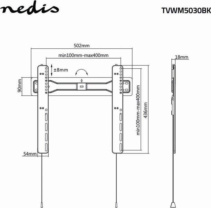 Actual product image Nedis TVWM5030BK - 81.3 cm (32 inch) - 139.7 cm (55 inch) - 100 x 100 mm - 400 x 300 m (Wall, 55", 35 kg)