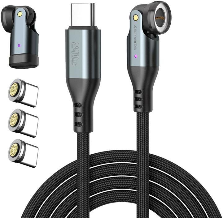 Actual product image 4smarts USB-C 540° Magnetkabel-Set GravityCord (1.80 m, USB 2.0, 240 W)