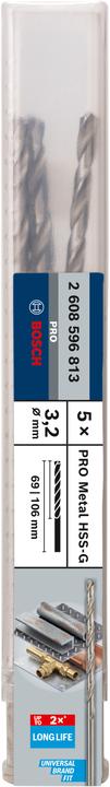 Actual product image Bosch Professional Zubehör PRO Metal HSS-G twist drill, 3.2 x 69 x 106 mm (3.2 mm)