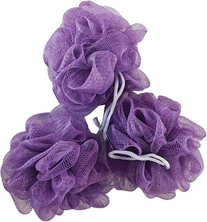 MSV Shower sponge 3 pieces, 10 x 10 cm, purple