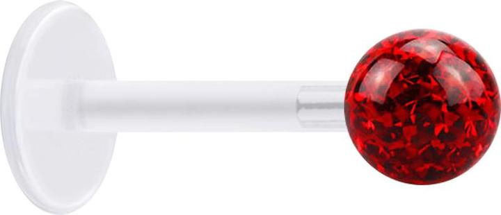 Star Piercing Micro Labret transparent mit Kristallkugel rot und Epoxy Schutzschicht (Bioflex, ohne Messing, Chirurgenstahl 316L)