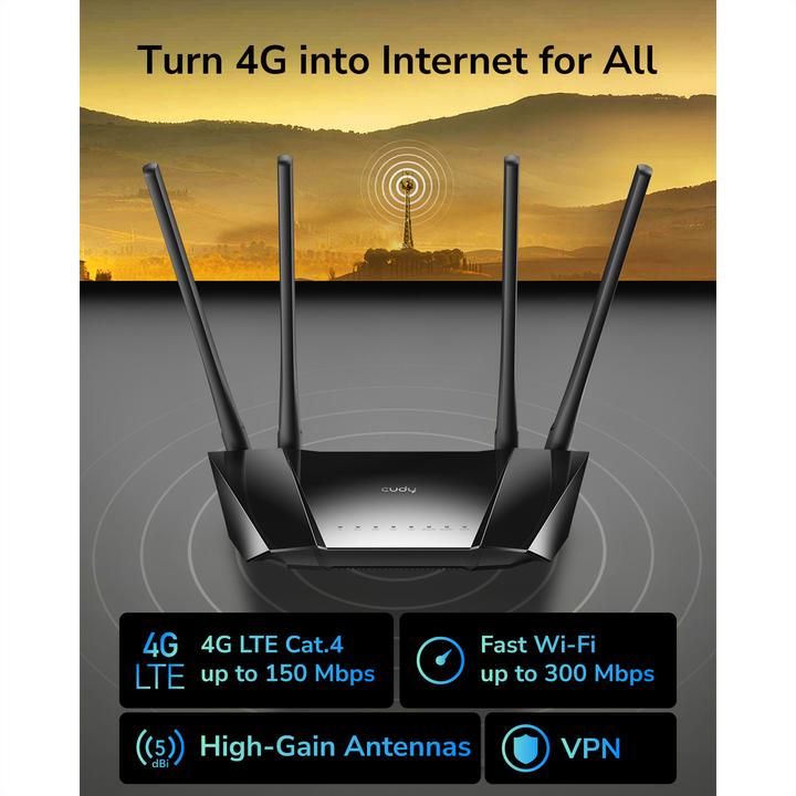 Productafbeelding Cudy PRIEIGOS TAŠKAS 4G LTE +ROUTER CUDY-LT400 2,4 GHz, 5 GHz, 300 Mbps