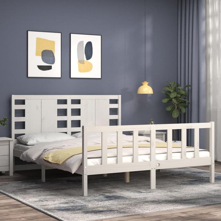 Image du produit VidaXL Massivholzbett mit Kopfteil Weiss 5FT King Size (150 x 200 cm)