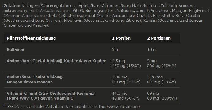 Valeurs nutritives et ingrédients Olimp Sport Nutrition Collaregen (boîte de 400g) (1 pièce(s), Poudre, 400 g)