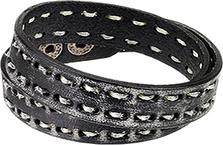 Star Piercing Lederarmband schwarz mit zwei reihen Stickereien (Leder, ohne Messing)