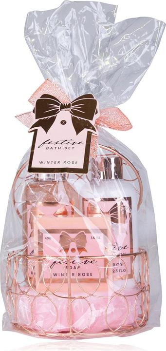Produktbild Accentra Badeset FESTIVE in rundem Drahtkorb, inkl. 80ml Duschgel, 80ml Bodylotion, 40g Seife, Duft: Winter R (Körperpflegeset, Haarpflege set)