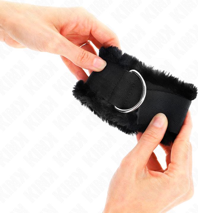 Actual product image Kink FUR LINTERED Wrist Cuffs BLACK ADJUSTABLE 17-31 CM X 7 CM