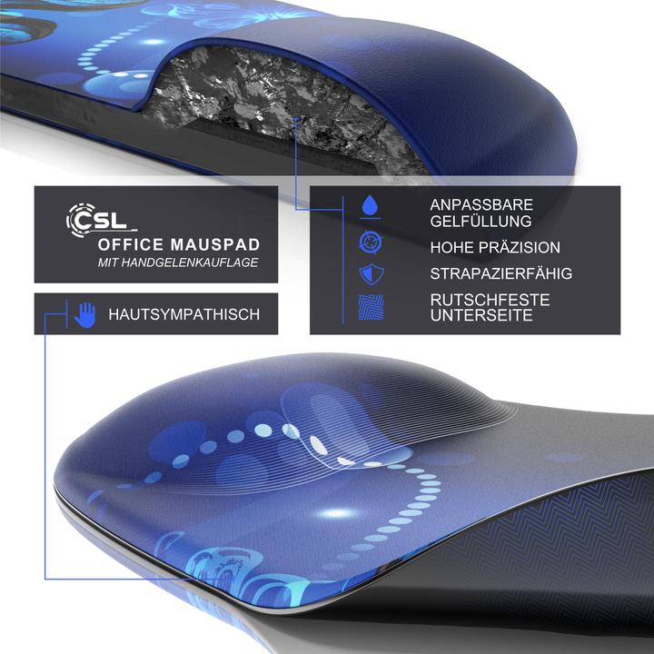 Produktbild CSL Mauspad mit Gelkissen & Handgelenkauflage, Komfort Office Mausmatte, butterfly