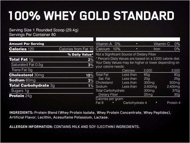 Nährwerte und Zutaten Optimum Nutrition 100% Whey Gold Standard (Vanille, 1 Stk., 908 g)