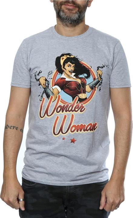 Actual product image Universal Textiles Mens Wonder Woman Badge Heather T-Shirt (L)