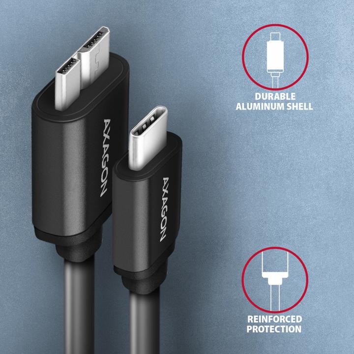 Actual product image Axagon BUMM3-CM10AB Cable Micro-B USB to USB-C 3.2 Gen 1 (1 m, USB 3.2 Gen 1)