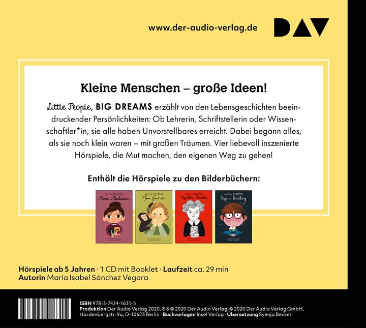 Image du produit Little People, Big Dreams - Partie 1 : Maria Montessori, Jane Goodall, Agatha Christie, Stephen (María Isabel Sánchez Vegara, Allemand)