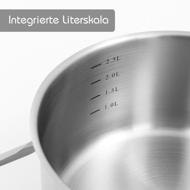 Actual product image Kopf Topfset Jara aus Edelstahl, Induktion, Kochtopfset mit praktischem Abgiessrand, 9-teilig (24 cm, Pot, Stainless steel)