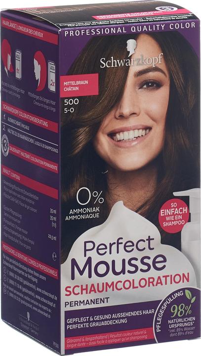 Actual product image Schwarzkopf Perfect Mousse Permanent Foam Colouring 500 Medium Brown (500 medium brown)