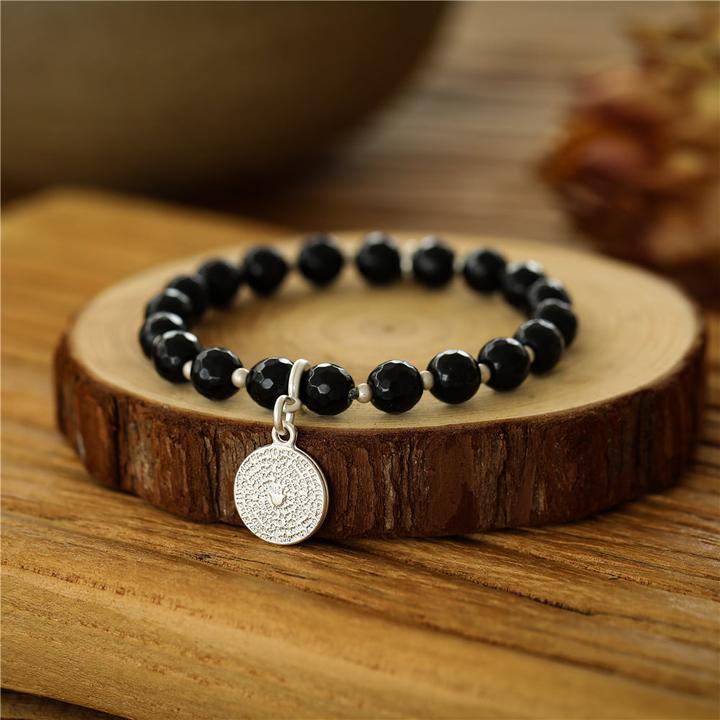 Produktbild Andreani Armband mit Anhänger aus echter schwarzer Jade (8 cm, echte schwarze Jade)
