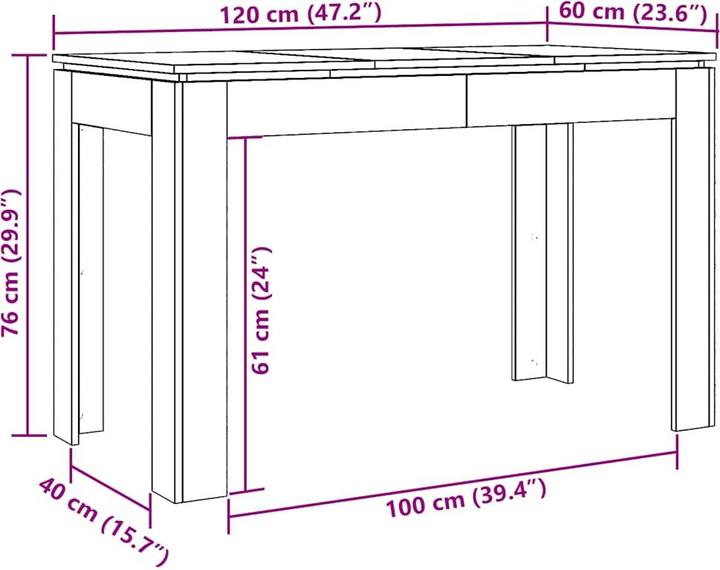 Image du produit VidaXL Esstisch Altholz-Optik 120x60x76 cm Holzwerkstoff (120 x 60 x 76 cm)
