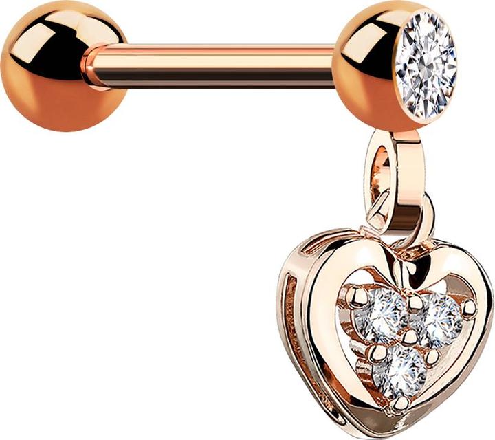 Produktbild Star Piercing Micro Barbell rosegold mit Anhänger Herz und Kristall (Chirurgenstahl 316L, Messing)