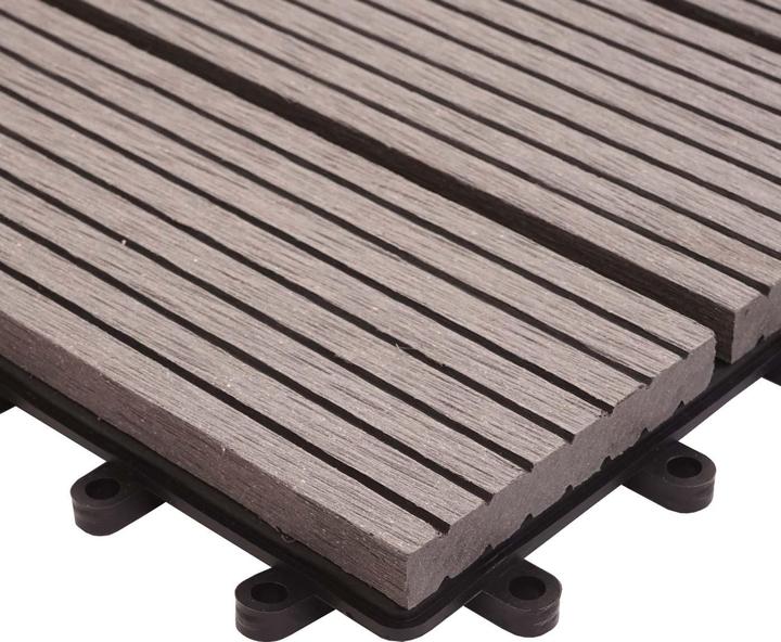 Immagine prodotto Swisshandel24 Piastrella WPC per pavimento Rodano + bordo, aspetto legno balcone/terrazzo, 11x ogni 30x30cm = 1mq (11 x, 30 x 30 cm)