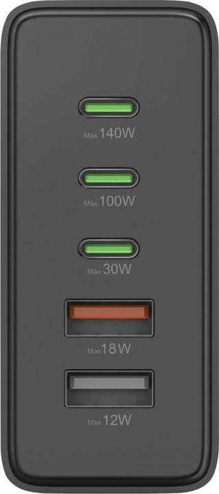 Actual product image Hama Charging station 5 ports, GaN, fast charger, 3xUSB-C, 2xUSB-A, PD, 140 W, SW (140 W)