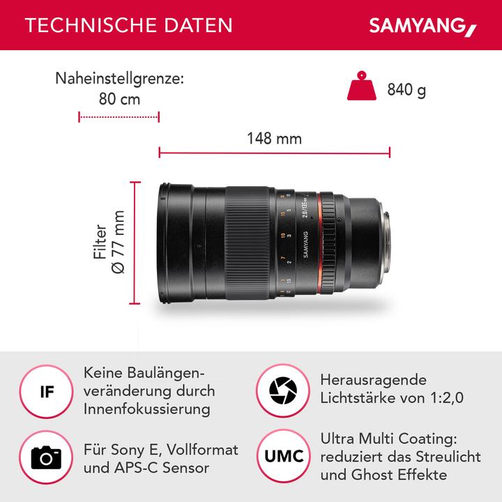 Image du produit Samyang 135mm f/2 ED UMC, Sony E (Sony E, Plein format)