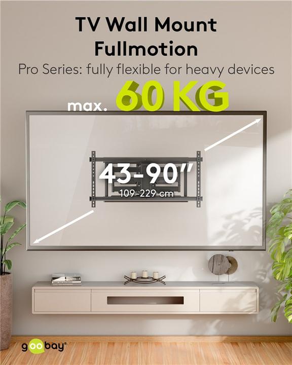 Produktbild Goobay TV-Wandhalterung Pro FULLMOTION XL, schwarz (Wand, 90", 60 kg)
