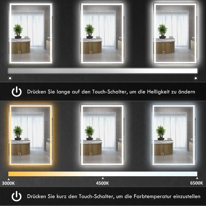 Immagine prodotto Swisshandel24 Specchio da bagno, specchio da bagno con luce LED, 80 x 60 cm Specchio da parete, specchio (50 x 70 x 4 cm)