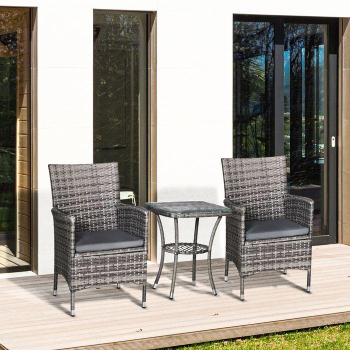Actual product image Swisshandel24 Balcony furniture set for 2 persons seating group rattan garden set polyrattan dark grey (48 cm)
